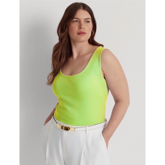 Lauren Ralph Lauren Tops - Lauren Ralph Lauren Ribbed Sleeveless Tank Top, Neon Lime Green - Size 2X